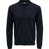 Viskos Pikétröjor Only & Sons Long Sleeves Knit Polo Shirt - Blue/Dark Navy