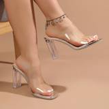 Dam - Transparent Sandaler Shein Fashionable Mule Sandals For Women, Clear Double Strap Chunky Heeled Sandals