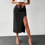 Asymmetriska Kjolar Shein Letter Patched Asymmetrical Denim Skirt