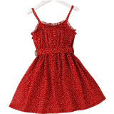 Axelband Klänningar Barnkläder Shein Toddler Girl's Polka Dot Frill Trim Belted Cami Dress - Red