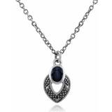 Halsband Gemondo Art Deco Style Oval Sapphire & Marcasite Necklace in 925 Sterling Silver