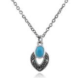 Halsband Gemondo Art Deco Style Oval Turquoise & Marcasite Necklace in 925 Sterling Silver
