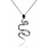 Halsband Gemondo Art Deco Style Pear Black Spinel & Marcasite Snake Necklace in 925 Sterling Silver