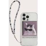 Shein Letter & Cartoon Cat Print Case With Lanyard for iPhone