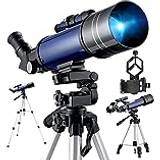 Teleskop för astronomi, 200X Pro 400/70 FMC optiska refraktorteleskop i glas, med justerbar stativ telefonadapter barlow lins månfilter bärväska för barn vuxna nybörjare