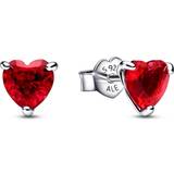Silver Örhängen Pandora Heart Stud Earrings - Silver/Red