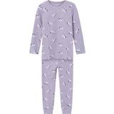 Elastan Pyjamasar Barnkläder Name It Unicorn Rib Nightset - Lavender Aura (13221101)