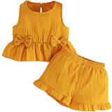 Gula Övriga sets Barnkläder Shein Baby Bow Front Ruffle Hem Tank Top & Shorts - Mustard Yellow