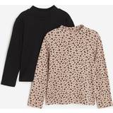 Flickor Polotröjor Barnkläder H&M Polo Neck Tops 2-pack - Beige/Leopardmönstrad (0395730060)