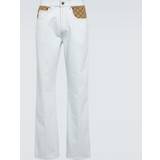 Gucci Bomull Kläder Gucci Mens Light Blue Mix Logo-embroidered Straight-leg Mid-rise Jeans