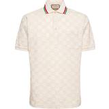 Gucci Sweatshirts Kläder Gucci Mens Bone Mix Monogram-embroidered Stretch-cotton Piqué Polo Shirt