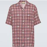Gucci Kläder Gucci Square-g Tartan-print Linen Shirt Mens Red Blue