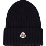 Moncler Herr Accessoarer Moncler Womens Black Logo-embroidered Wool-knit Beanie