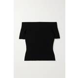 Alexander McQueen Dam Kläder Alexander McQueen Womens Black Off-shoulder Ribbed Knitted top