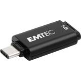 Emtec 64 GB USB-minnen Emtec USB Typ-C 64 GB 3.2 kompatibel USB 2.0 och 3.1 ECMMD64GDD403 snabb blixt drive upp till 80 MB/s ultralätt nyckel Clipable Lock på baksidan svart