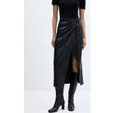 Mango Dam Kjolar Mango Emilia Wrap Faux Leather Midi Skirt, Black