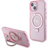 Mobilfodral Guess iPhone 15 Skal Ring Stand Glitter MagSafe Rosa