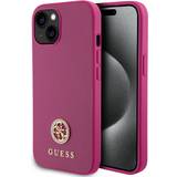 Mobiltillbehör Guess iPhone 15 Mobilskal Strass Metal Logo Rosa