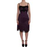 Elastan/Lycra/Spandex - Herr Klänningar Dolce & Gabbana Purple Silk Stretch Black Lace Dress IT36