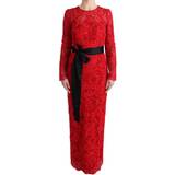 Herr - Röda Klänningar Dolce & Gabbana Red Floral Ricamo Sheath Long Dress IT40