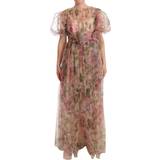Herr - Nylon Klänningar Dolce & Gabbana Multicolor Floral Print Long Maxi Gown Dress IT38