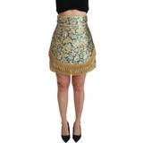 Guld Kjolar Dolce & Gabbana Blue High Waist Jacquard Tassel Gold Skirt IT38