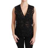 Blommiga Ytterkläder Dolce & Gabbana Black Floral Brocade Top Gilet Waistcoat IT42