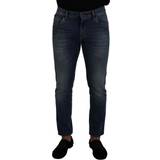 Herr - Skinn Byxor Dolce & Gabbana Blue Linen Cotton Slim Trousers Chinos Pants IT52