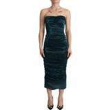 Midiklänningar - Turkosa Dolce & Gabbana Turquoise Bustier Draped Midi Dress IT42