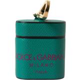 Hörlurar Dolce & Gabbana Green Maroon Calf Leather Logo Print Strap Airpods Case