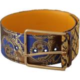 Blommiga Skärp Dolce & Gabbana Blue Floral Patchwork Leather Wide Waist Buckle Belt