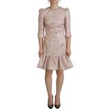 Dolce & Gabbana Pink Jaquard 3/4 Sleeve Sheath Midi Dress IT44