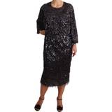 Rayon Klänningar Dolce & Gabbana Sequined Long Sleeve Shift Midi Dress - Black