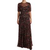 Dam - Enaxlad / Enärmad Klänningar Dolce & Gabbana Black Floral Roses A-Line Shift Gown Dress IT38