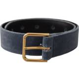 Sammet Accessoarer Dolce & Gabbana Blue Leather Gold Tone Logo Metal Waist Buckle Belt