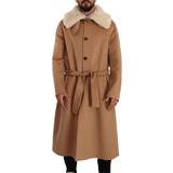 Cashmere - Herr Jackor Dolce & Gabbana Beige Camel Skin Cashmere Shearling Overcoat Jacket IT48