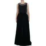 Herr - Långa klänningar Dolce & Gabbana Green Velvet Crystal Long Maxi Dress IT38