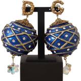 Dolce & Gabbana Örhängen Dolce & Gabbana Blue Christmas Ball Crystal Hook Gold Brass Earrings