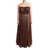 Brons - Dam Klänningar Dolce & Gabbana Metallic Bronze Polyester Maxi Gown Dress IT46