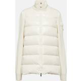 Moncler Kläder Moncler Womens White Funnel-neck Ribbed Shell-down Wool Knitted Cardigan