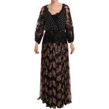 46 - Blommiga - Långa klänningar Dolce & Gabbana Black Lace Floral Polka Maxi Capri Dress IT46