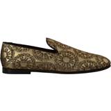 Dolce & Gabbana Gold Jacquard Flats Mens Loafers Shoes EU43/US10