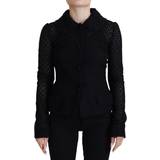 Dolce & Gabbana Dam - Quiltade jackor Dolce & Gabbana Black Wool Knitted Button Down Collar Jacket IT40