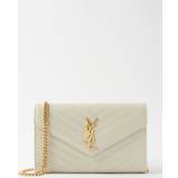 Vita Väskor Saint Laurent Monogram Quilted Leather Chain Wallet White Grain/Gold