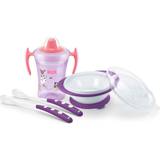 Nuk Spillfria muggar Nuk learn to eat set trainer sippy cup feeding bowl and spoons bpa-free purple