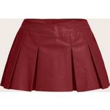 Låg midja Kjolar Shein Solid Pleated PU Leather Skirt
