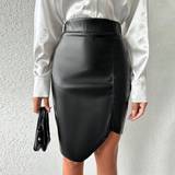Asymmetriska Kjolar Shein Solid PU Leather Bodycon Skirt