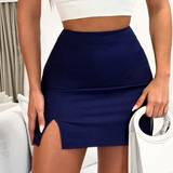Dam - Korta kjolar - Slits Shein Solid Split Hem Skirt