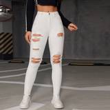 Shein Solid Ripped Skinny Jeans