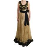 Dolce & Gabbana Klänningar Dolce & Gabbana Gold Black Floral Lace Dress IT42